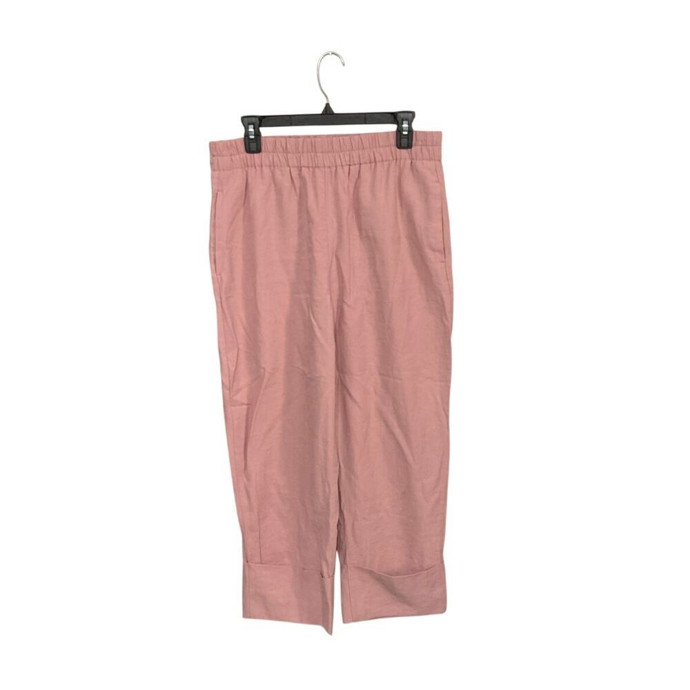 Zara Pink Cuffed High Rise Pants Women's Size Large Elastic Waist Preppy Pockets
